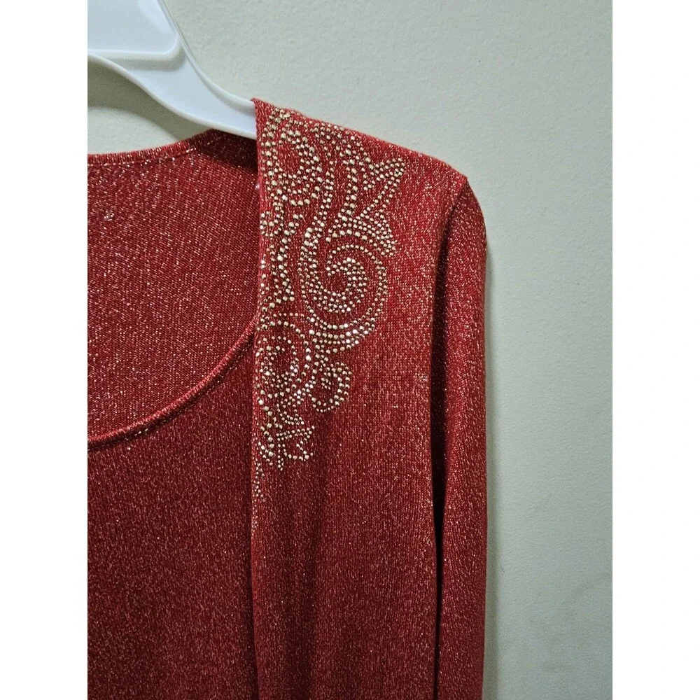 Ruby Rd. Red Sparkle Sweater. 2Fer. Beaded. Size  L - Picture 6 of 8